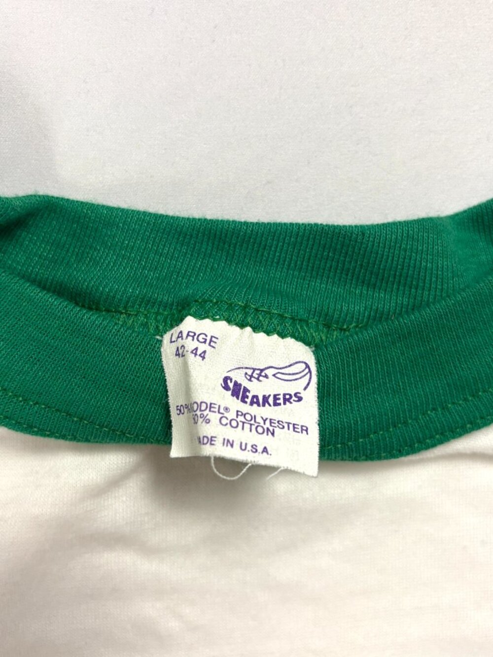 Vintage Rare Guindon Bag Lady Go Lions 3/4 Raglan Shirt Green White S/M 80s - Picture 3 of 6